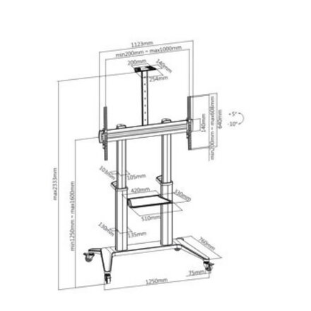 Extra pevný mobilní stojan IJKOA pro displeje 70" - 120" výška od 125 do 160cm a sklon +5/-10°